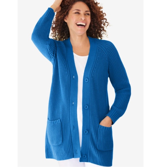 Woman Within Sweaters - WOMAN WITHIN Long-Sleeve Shaker Cardigan Sweater